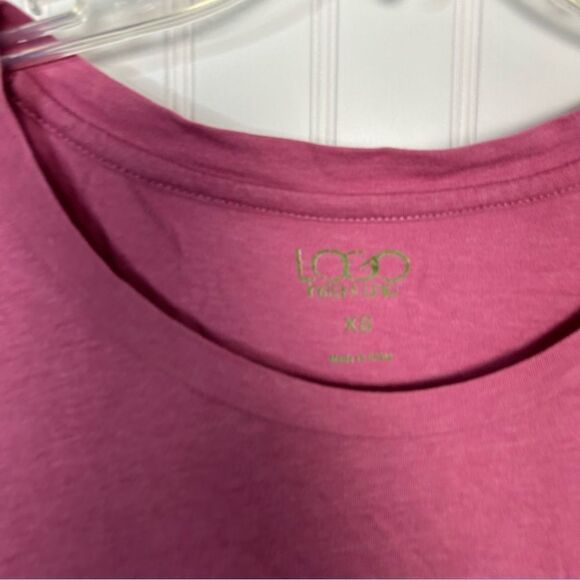 LOGO By Lori Goldstein Top XS Pink Black Lace Trim Tunic Stretch A202822 - Picture 3 of 6